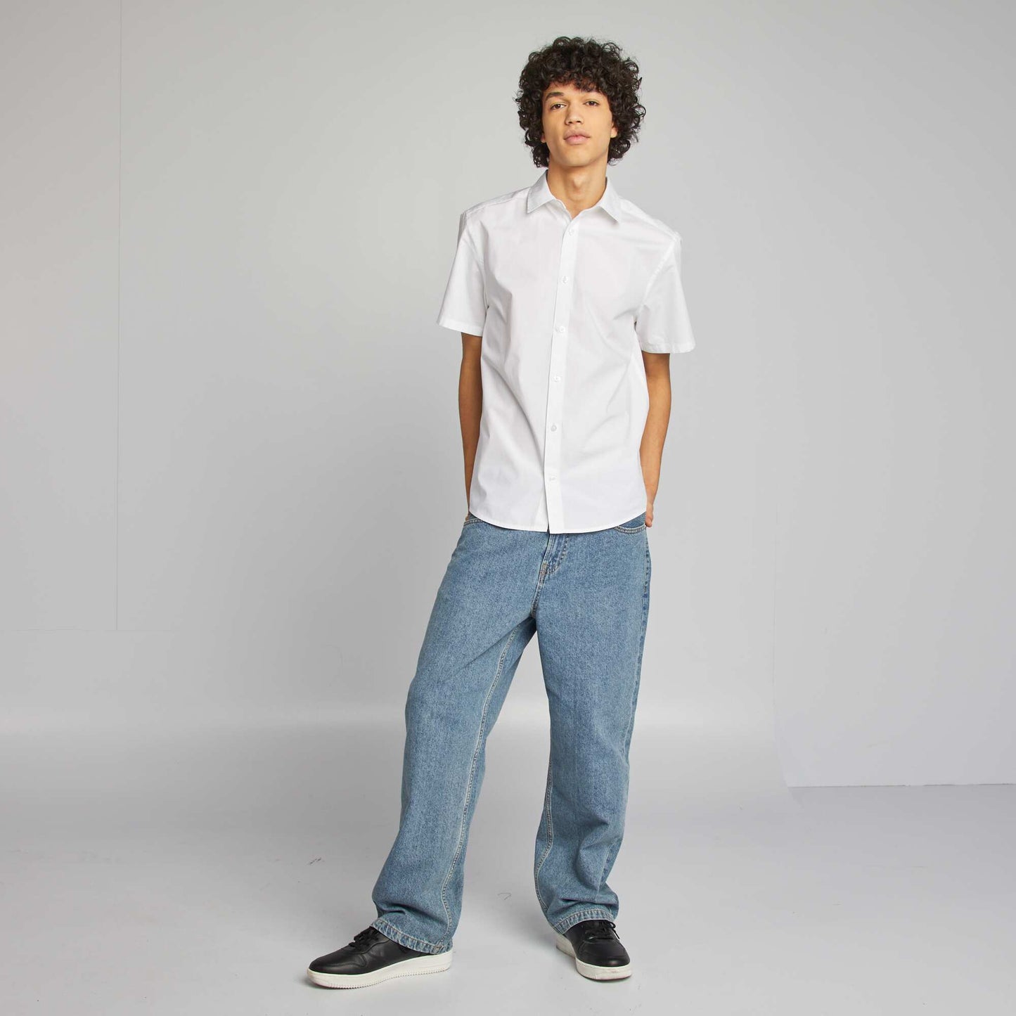 Short-sleeved straight-cut shirt WHITE