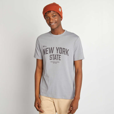 فتحة رقبة مستديرة مطبوعة تيشرت أزرق