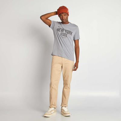 فتحة رقبة مستديرة مطبوعة تيشرت أزرق