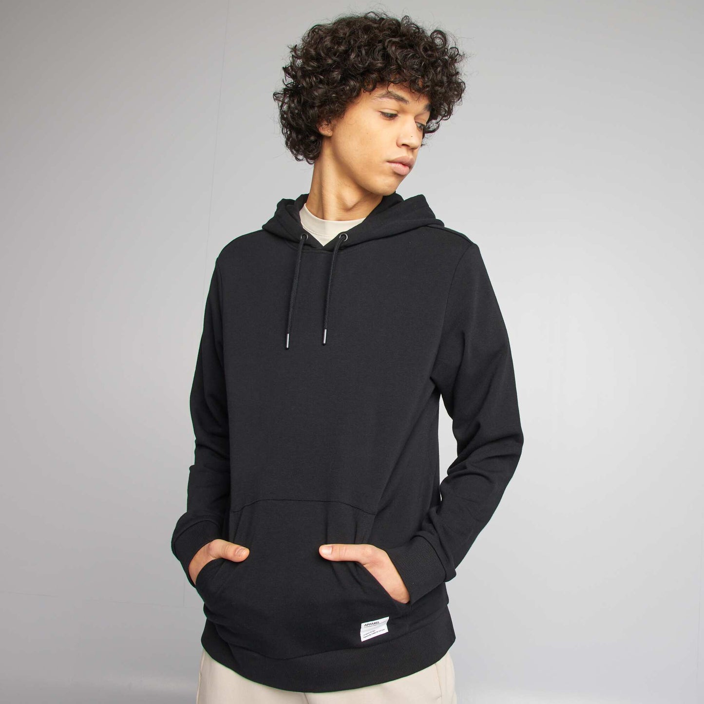 Plain lightweight sweatshirt fabric hoodie BLACK