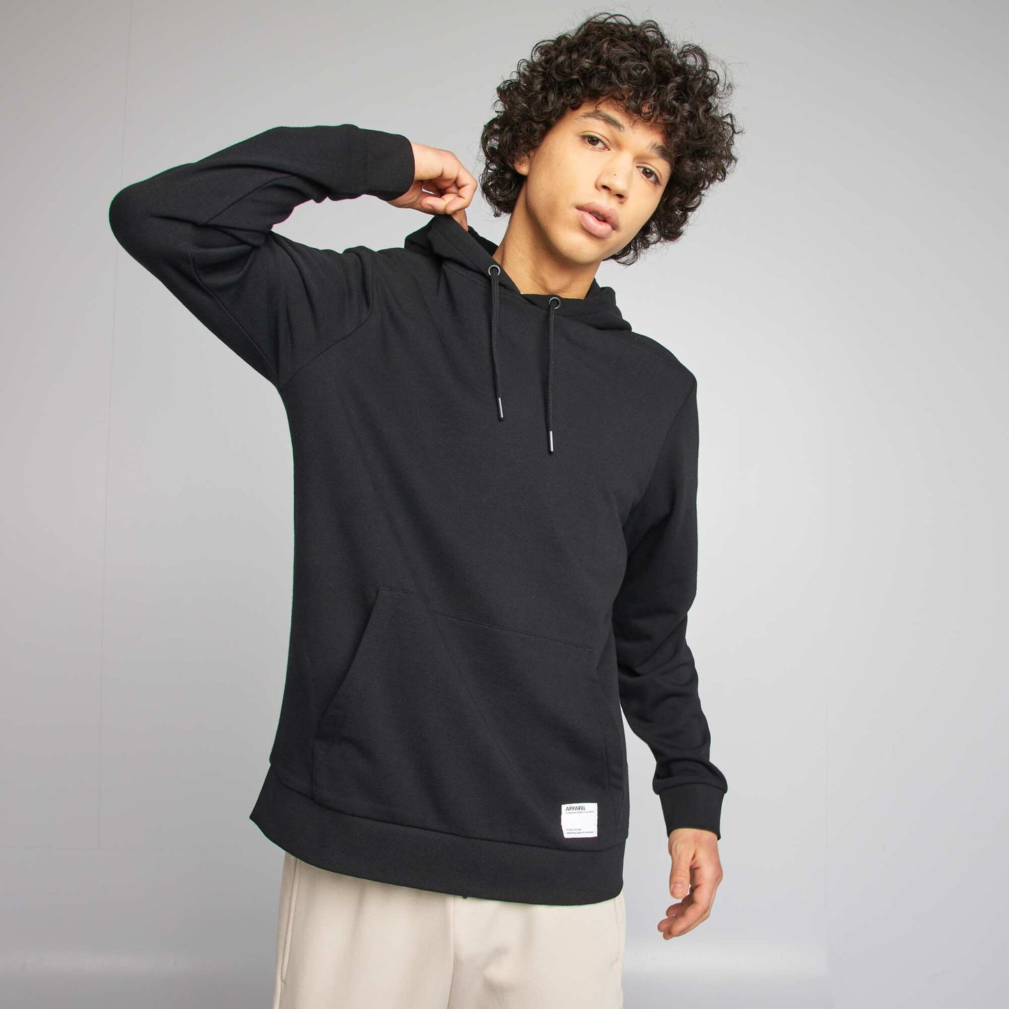 Plain lightweight sweatshirt fabric hoodie BLACK