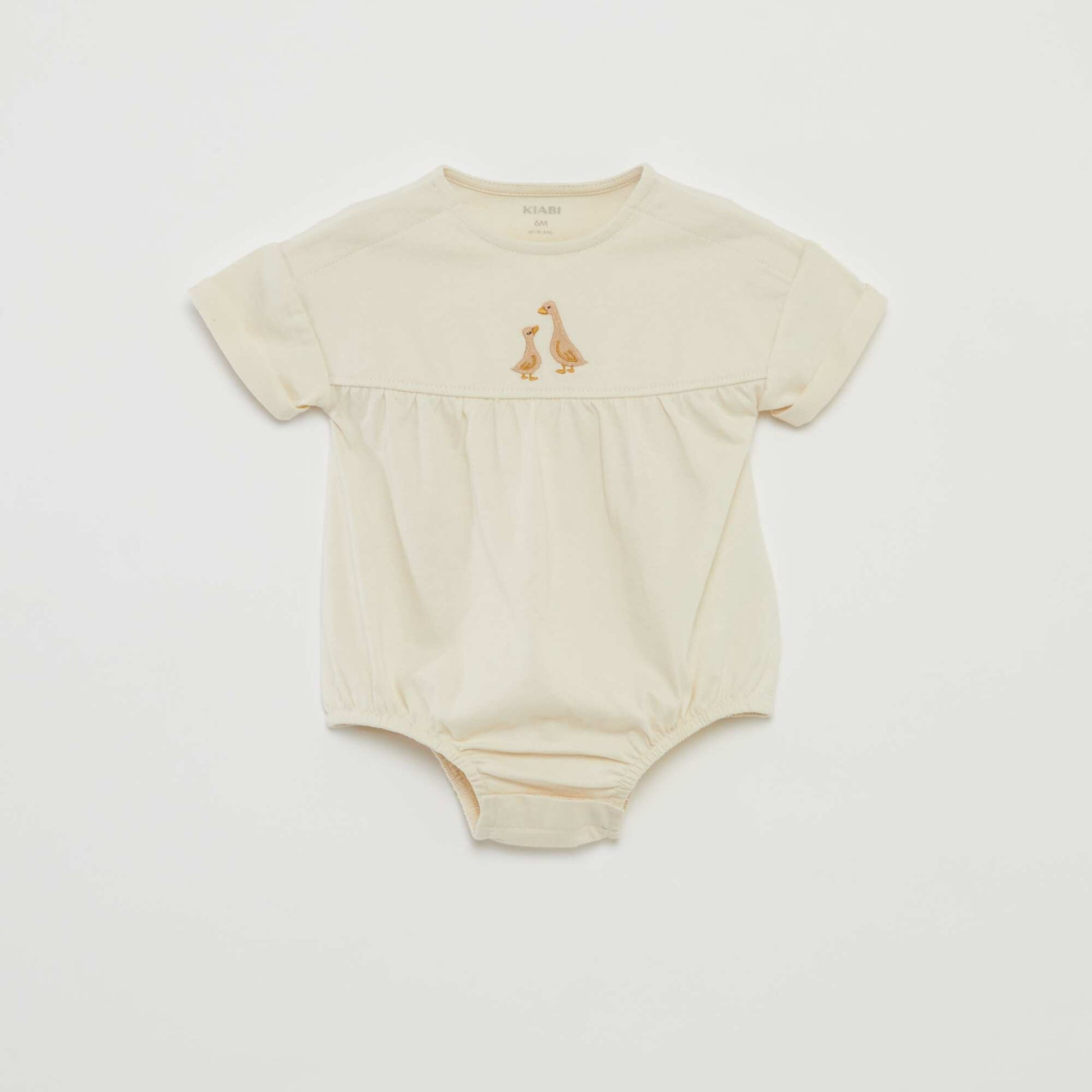 Short-sleeved bodysuit with turn-ups and embroidery on the front WHITE