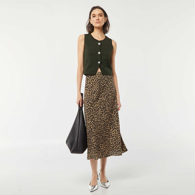 تنورة ميدي بطبعة جلد الفهد باللون البيج