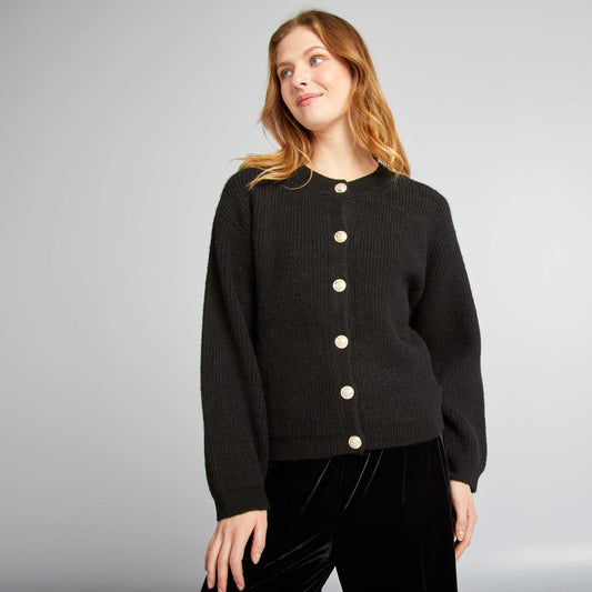 Chunky knit cardigan with gold buttons black