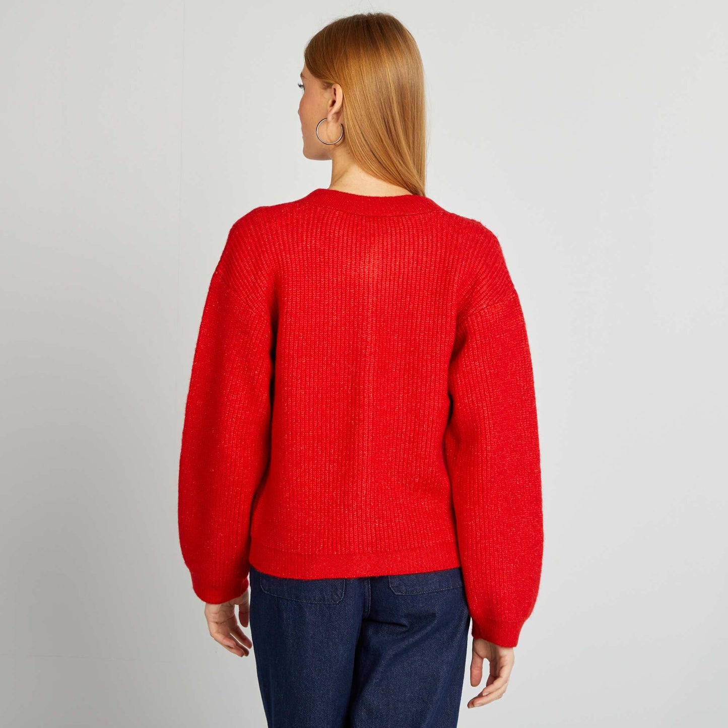 Chunky knit cardigan with gold buttons red