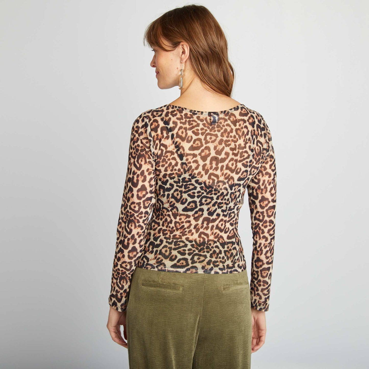 Long-sleeved leopard print T-shirt BROWN