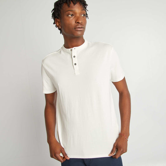 Henley collar polo shirt WHITE