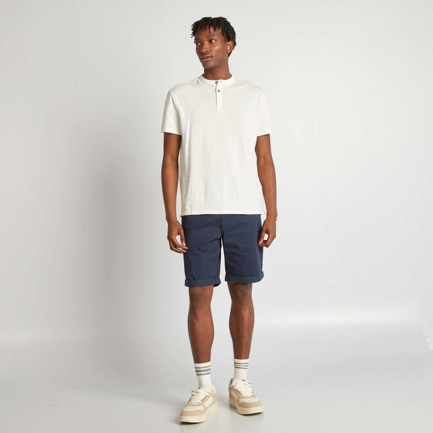 Henley collar polo shirt WHITE