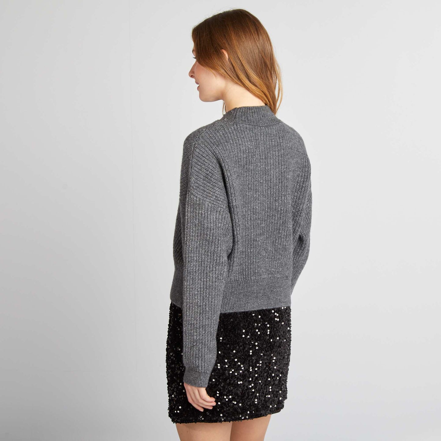 Sweater with jewelled neckline GREY