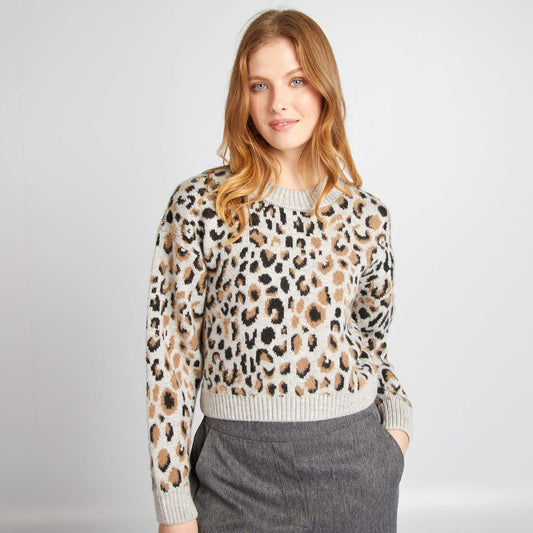 Leopard jacquard sweater GREY