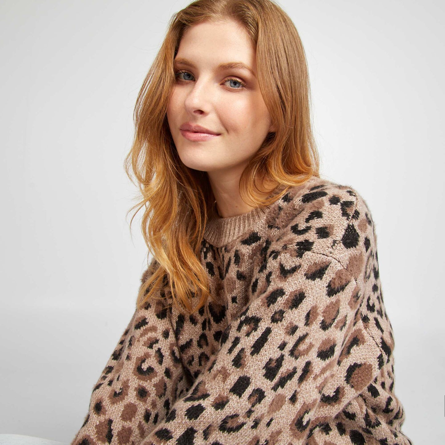 Leopard jacquard sweater BROWN