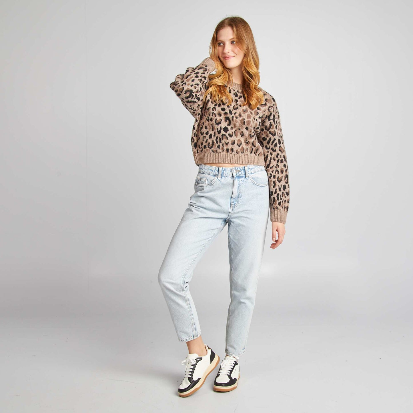 Leopard jacquard sweater BROWN