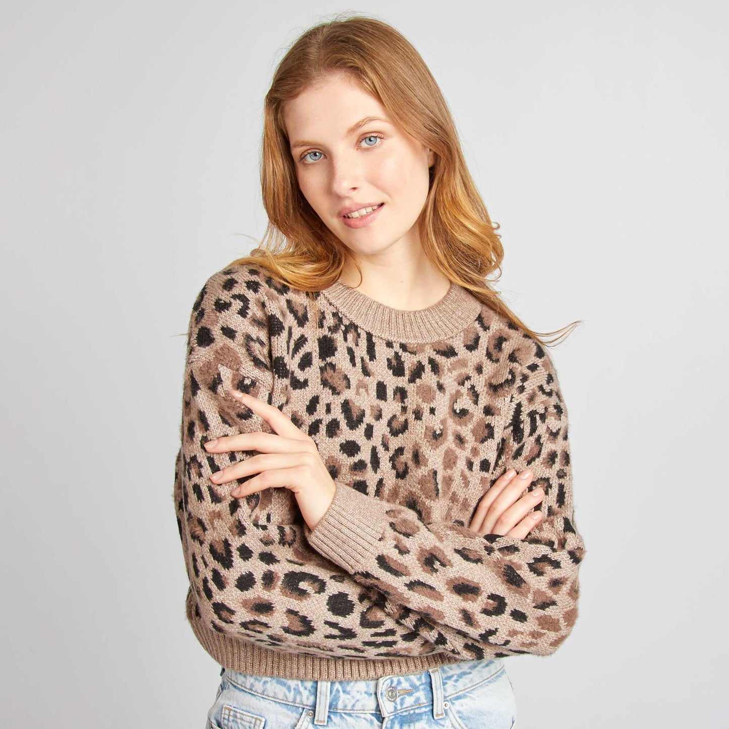 Leopard jacquard sweater BROWN