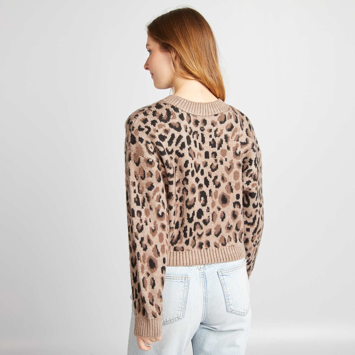 Leopard jacquard sweater BROWN