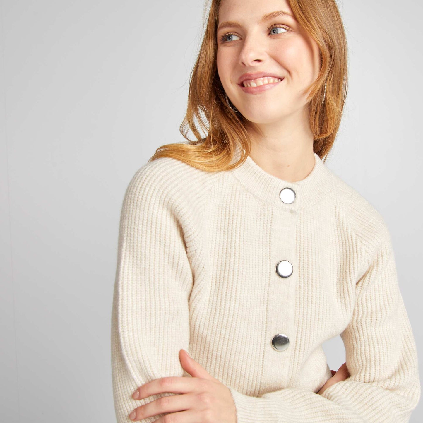 Cardigan with silver buttons BEIGE