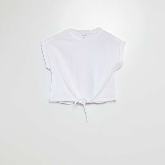 Short-sleeved T-shirt with tie fastenings at the hem WHITE