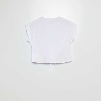 Short-sleeved T-shirt with tie fastenings at the hem WHITE