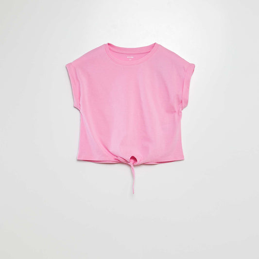 Short-sleeved T-shirt with tie fastenings at the hem PINK