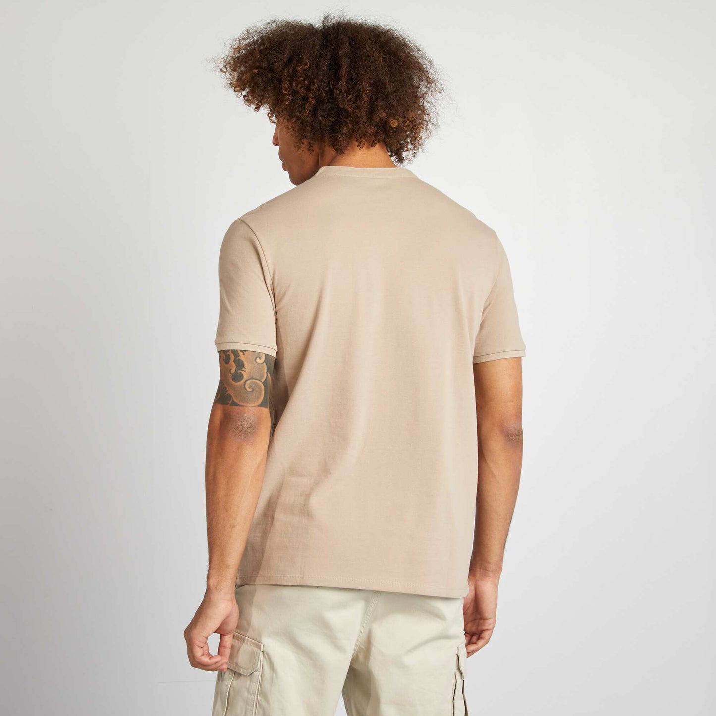 Piqué polo shirt with mandarin collar BEIGE