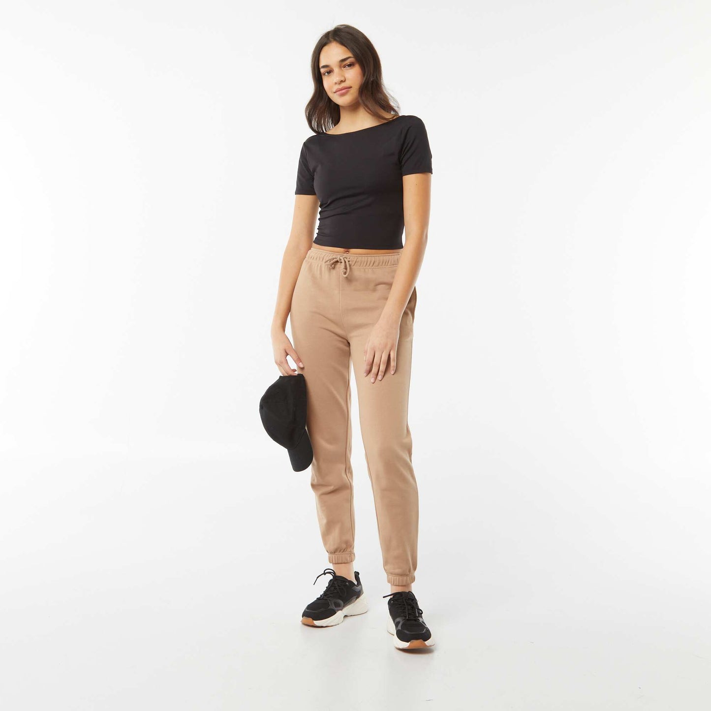 Backless cropped stretch knit T-shirt BLACK