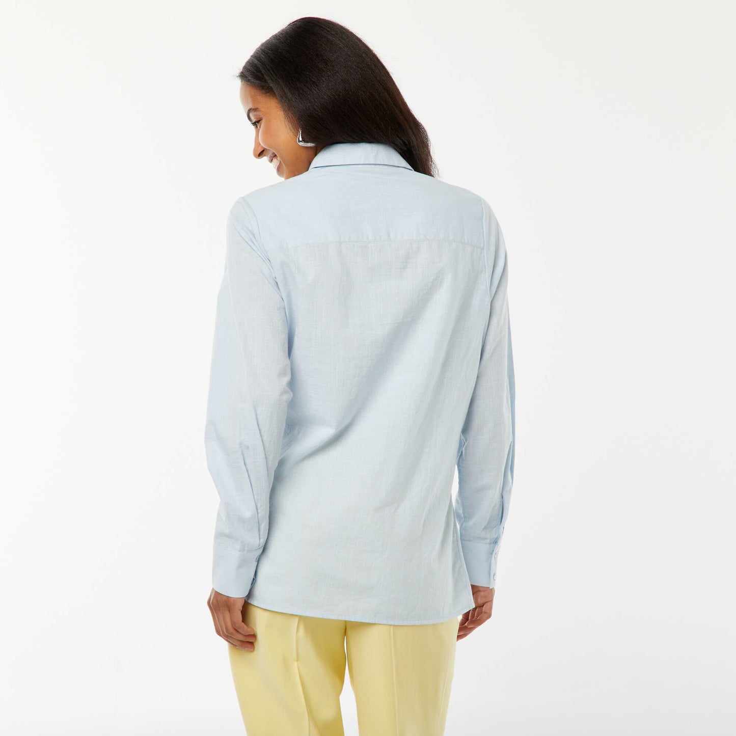 Blouse with shirt collar and bow on the front BLUE