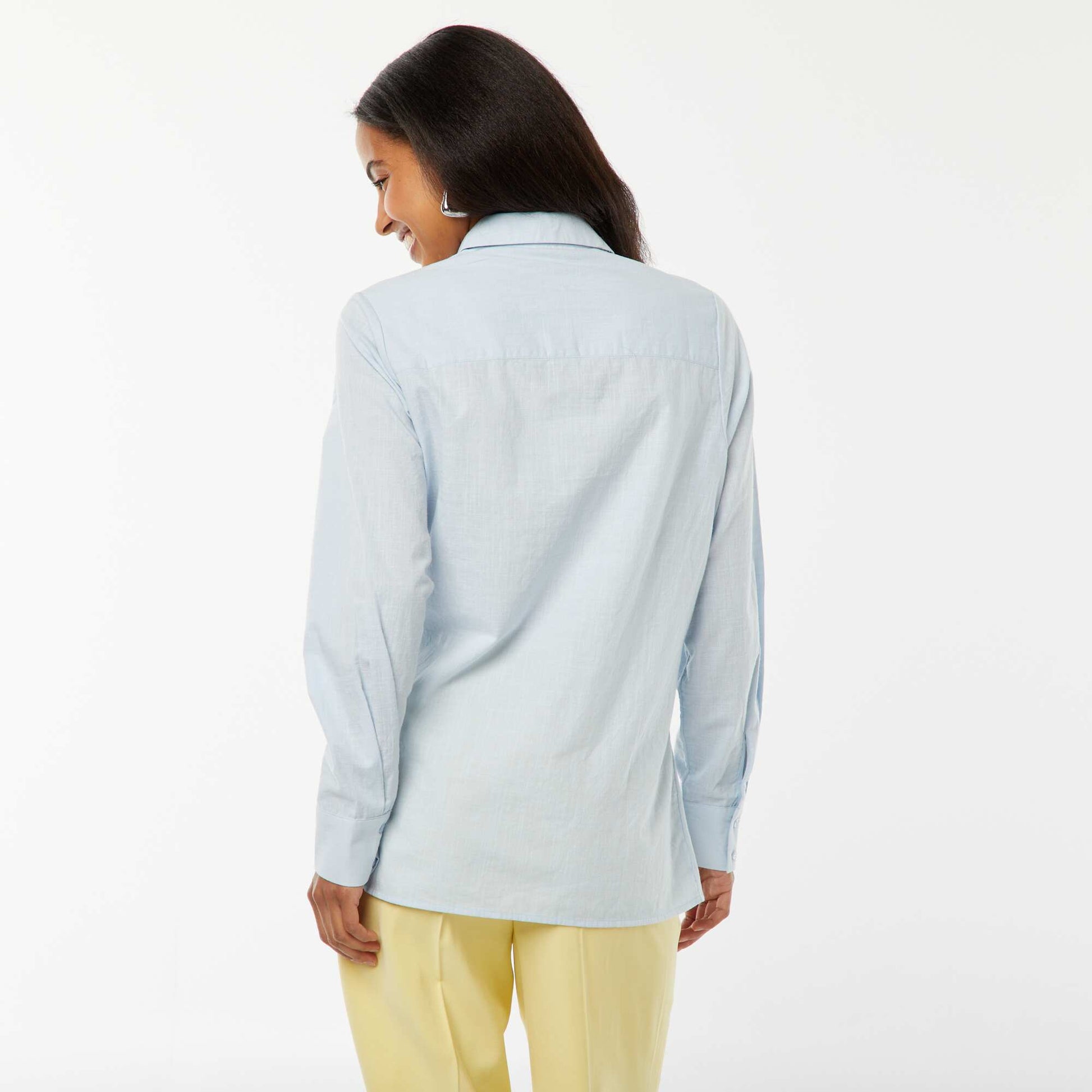Blouse with shirt collar and bow on the front BLUE
