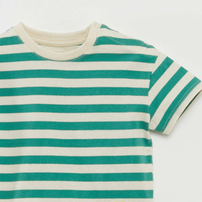 تيشرت جرسية بأكمام قصيرة مخططة تيشرت جرسية مخططة أبيض