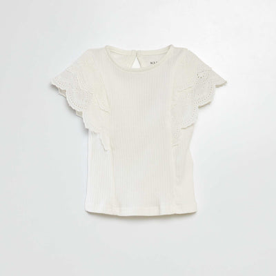 T-shirt with embroidered sleeves WHITE