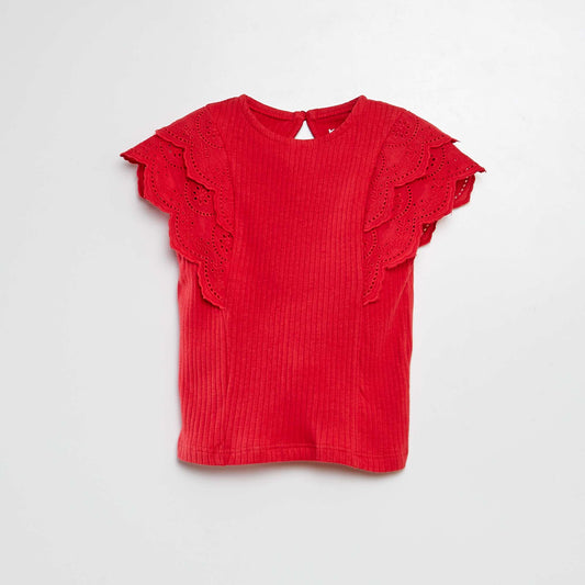 T-shirt with embroidered sleeves RED