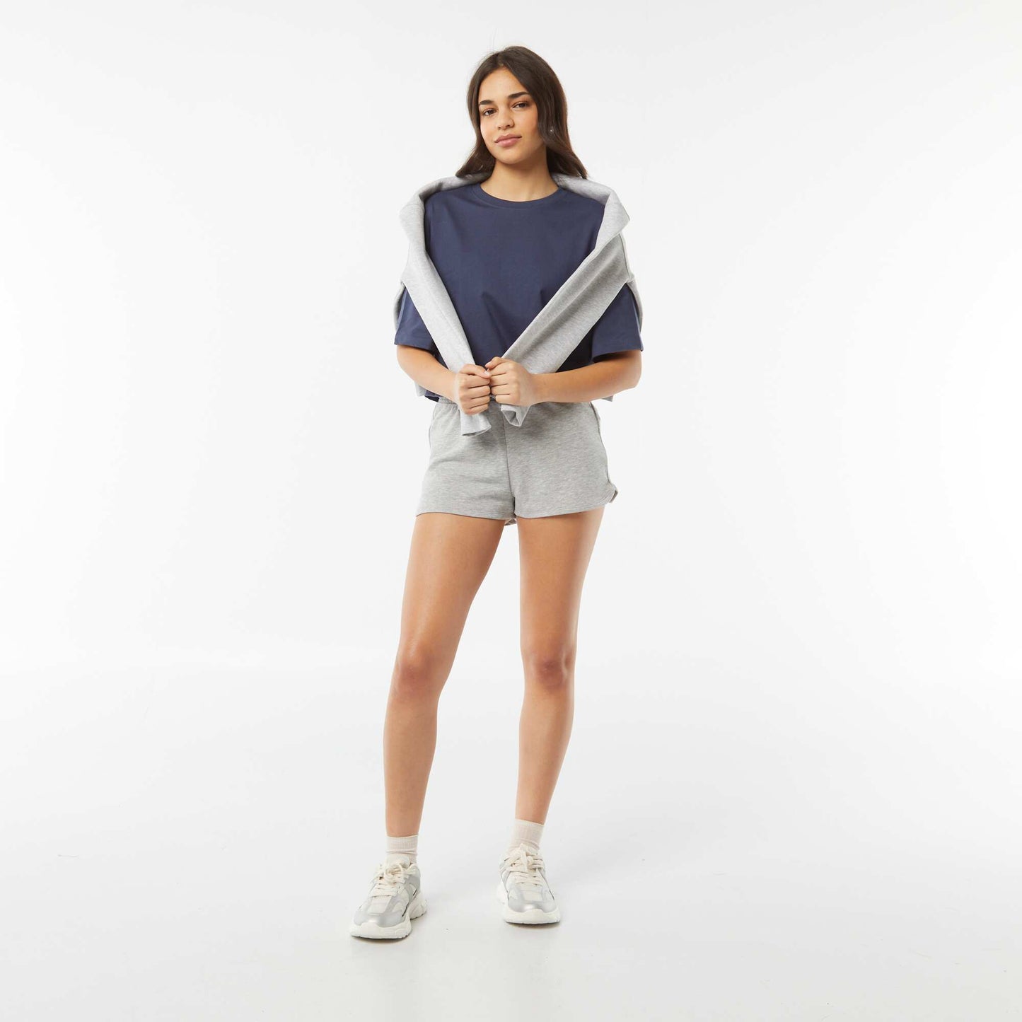 Plain lightweight sweatshirt fabric short shorts GREY