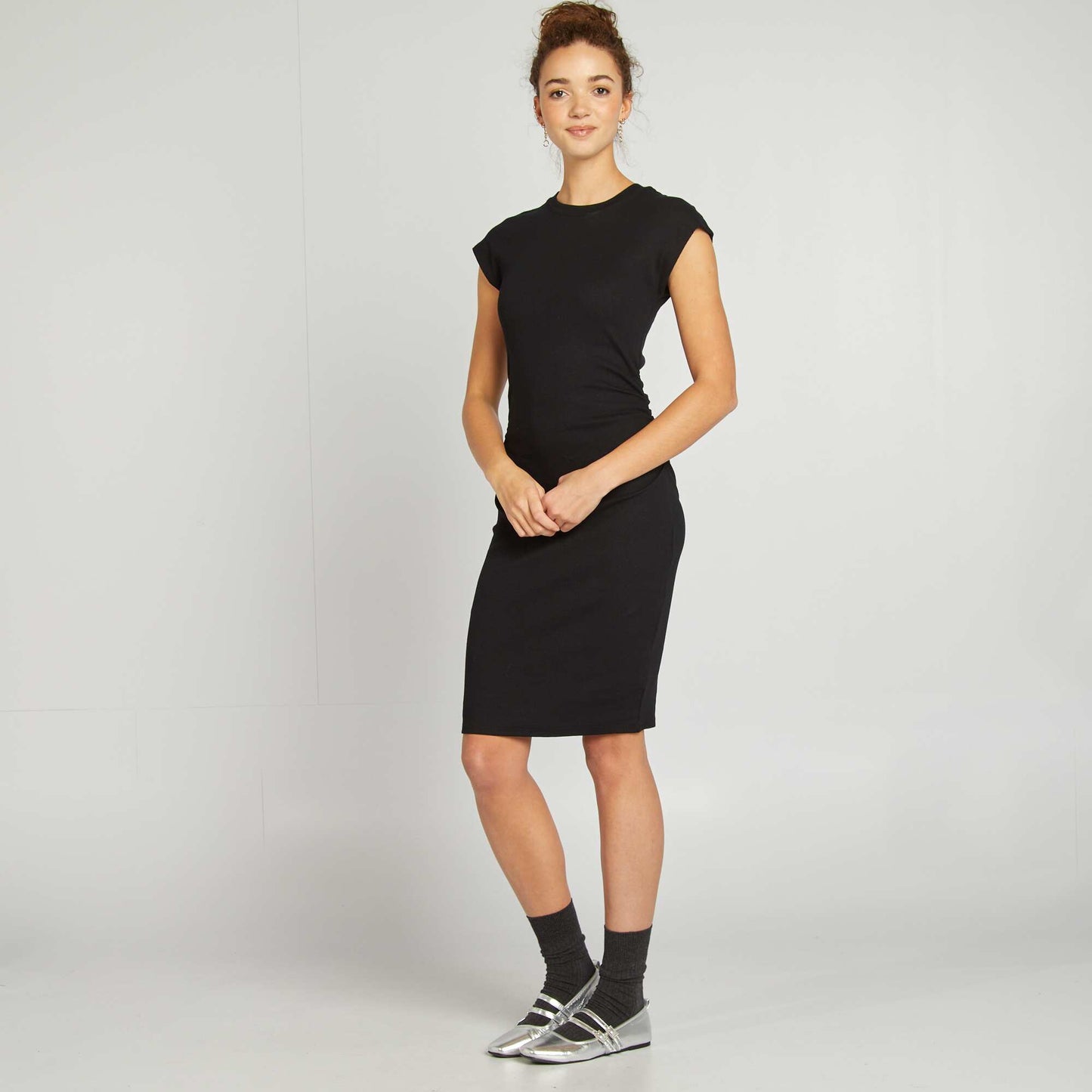 Ribbed stretch knit maxi dress BLACK