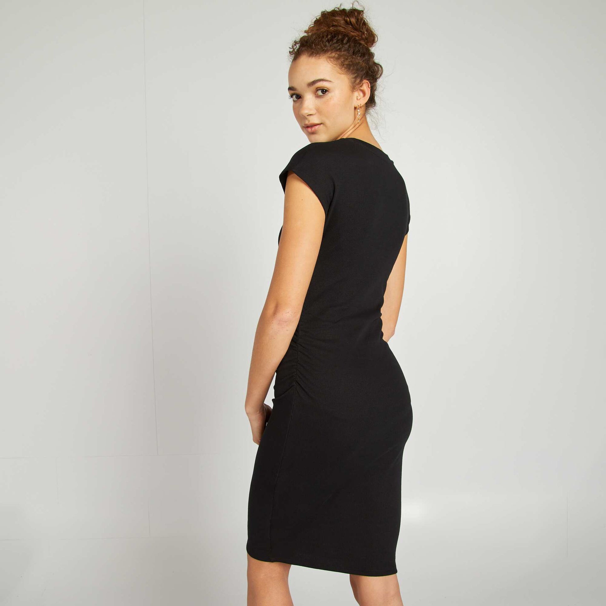 Ribbed stretch knit maxi dress BLACK