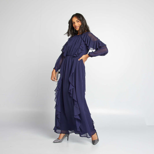 Long ruffled dress BLUE