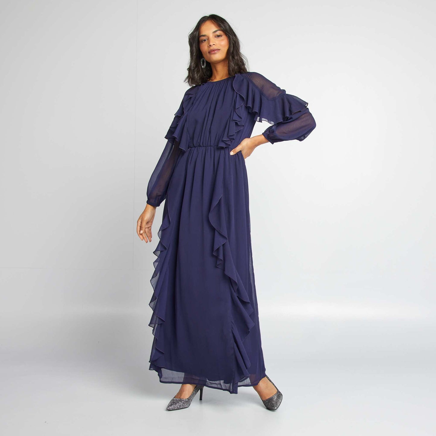 Long ruffled dress BLUE