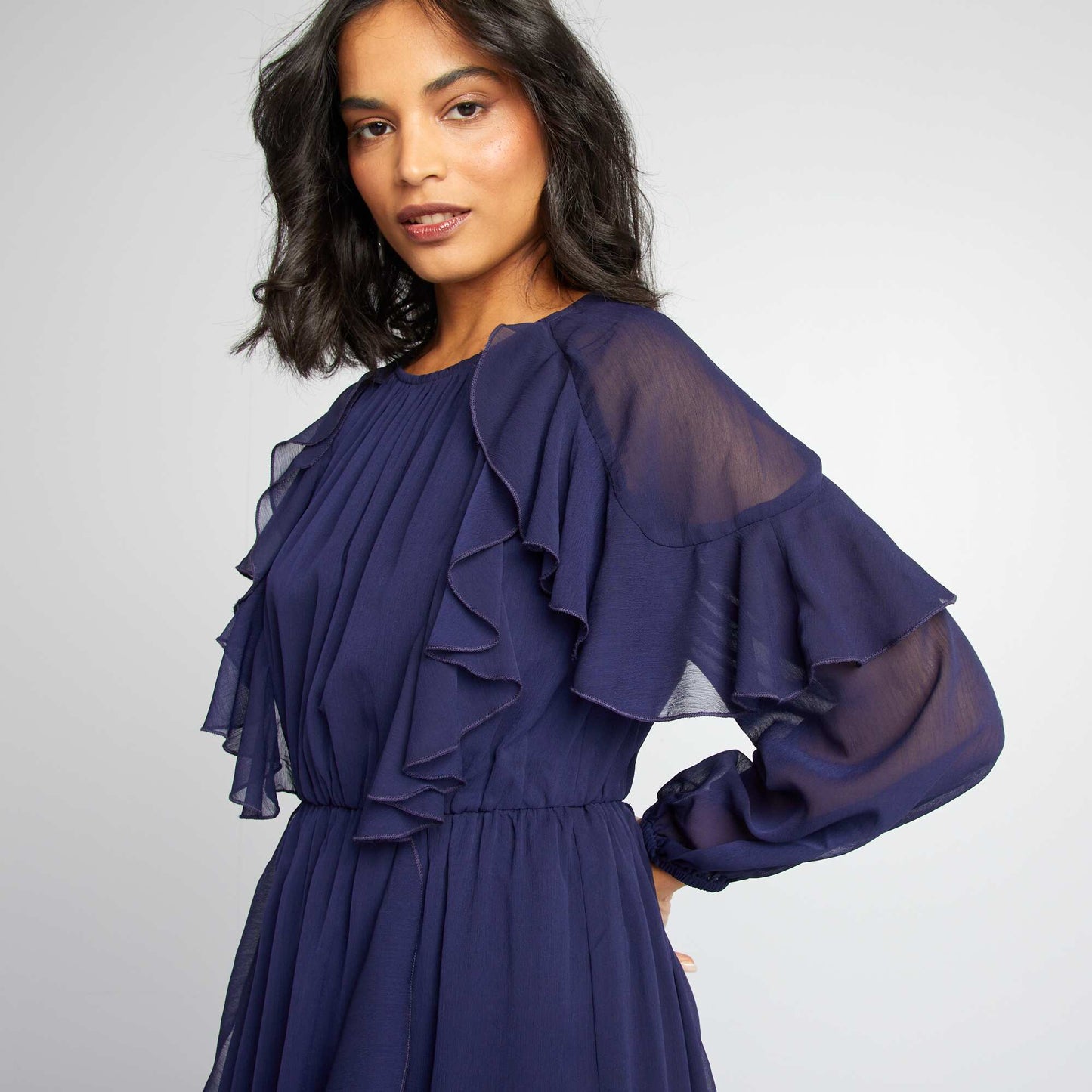 Long ruffled dress BLUE