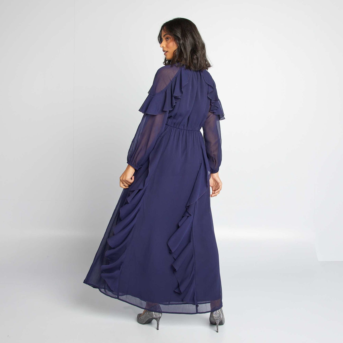 Long ruffled dress BLUE