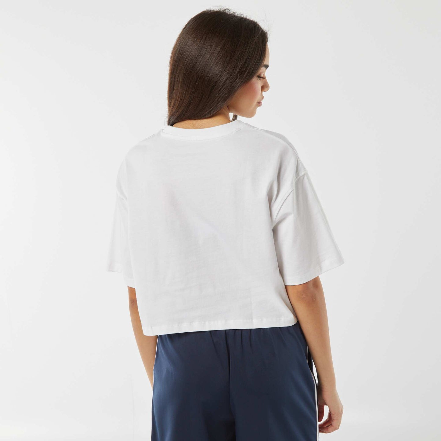 A plain  cropped short-sleeved T-shirt WHITE