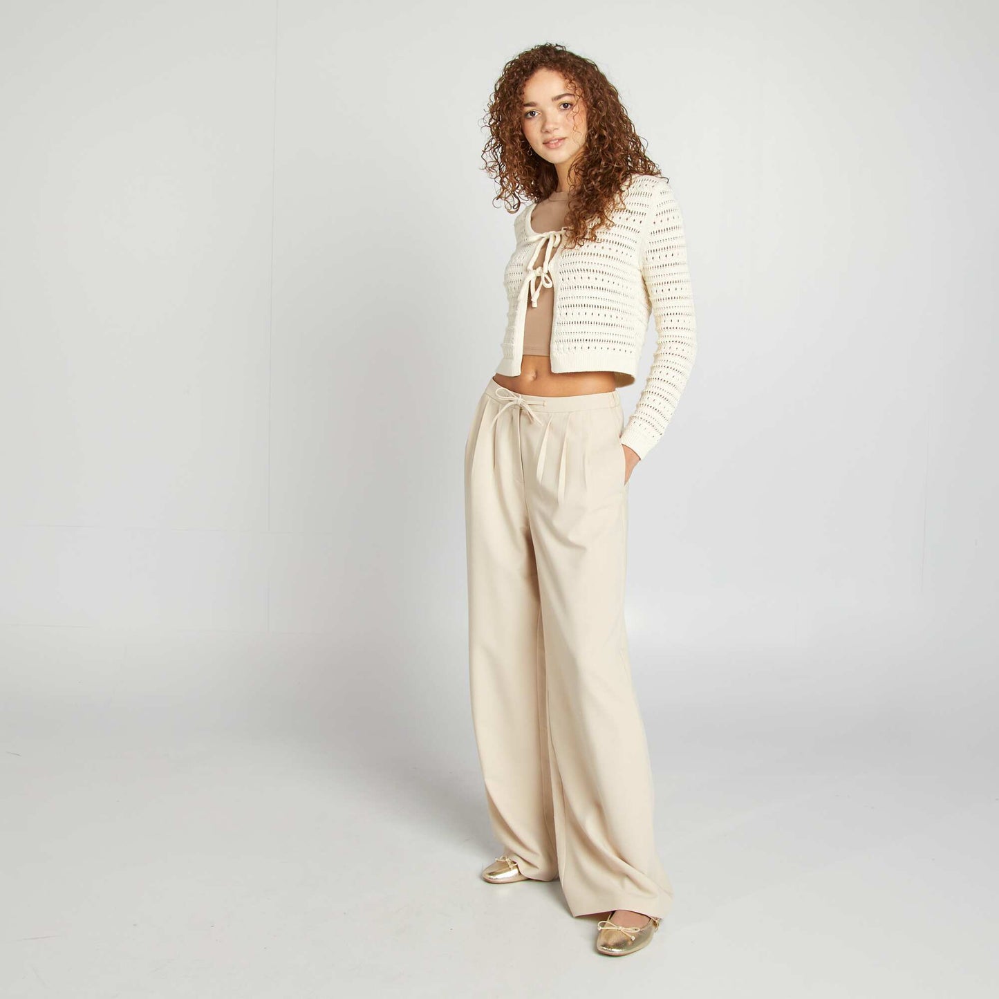 Flowing wide-leg trousers BEIGE