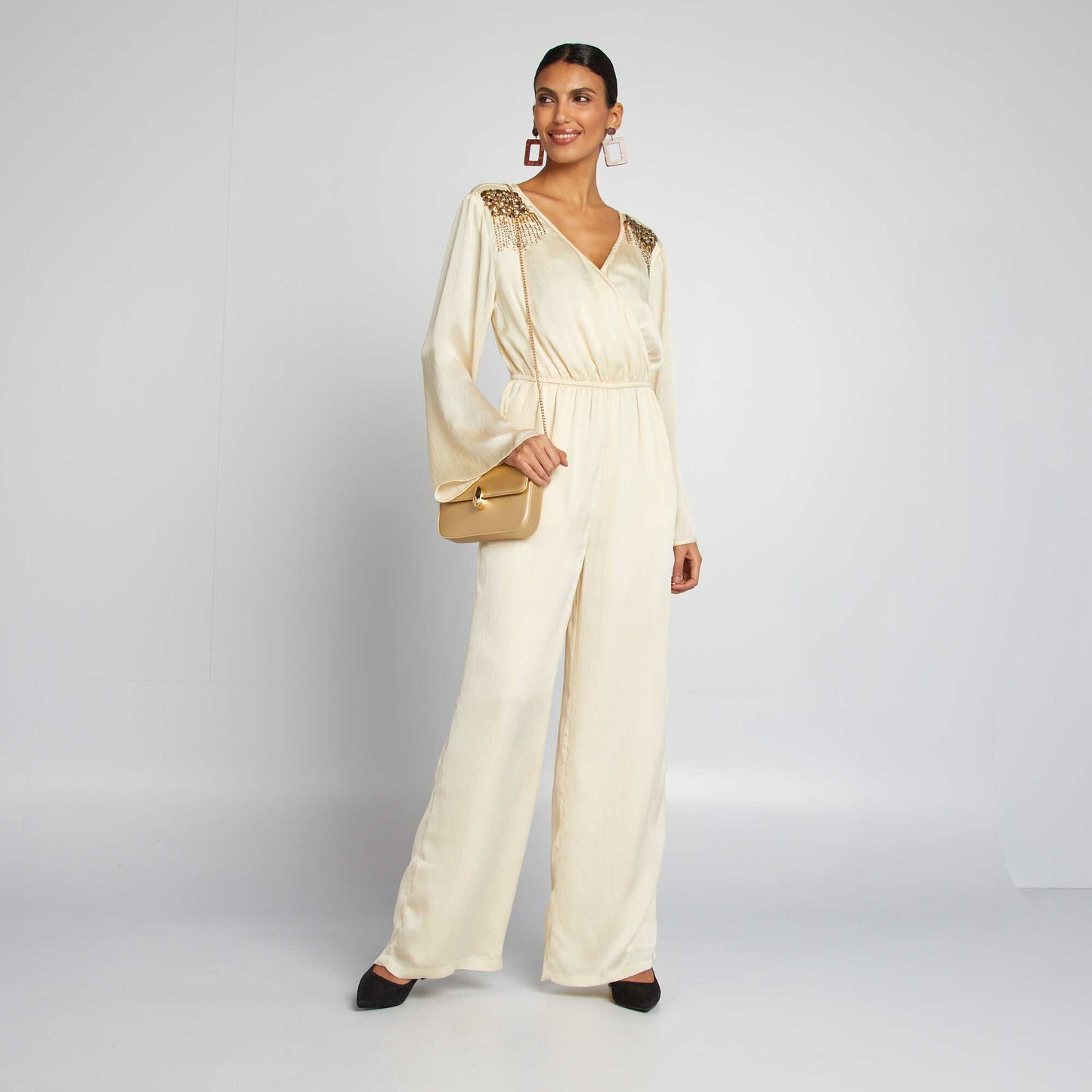 Flowing sequined jumpsuit BEIGE