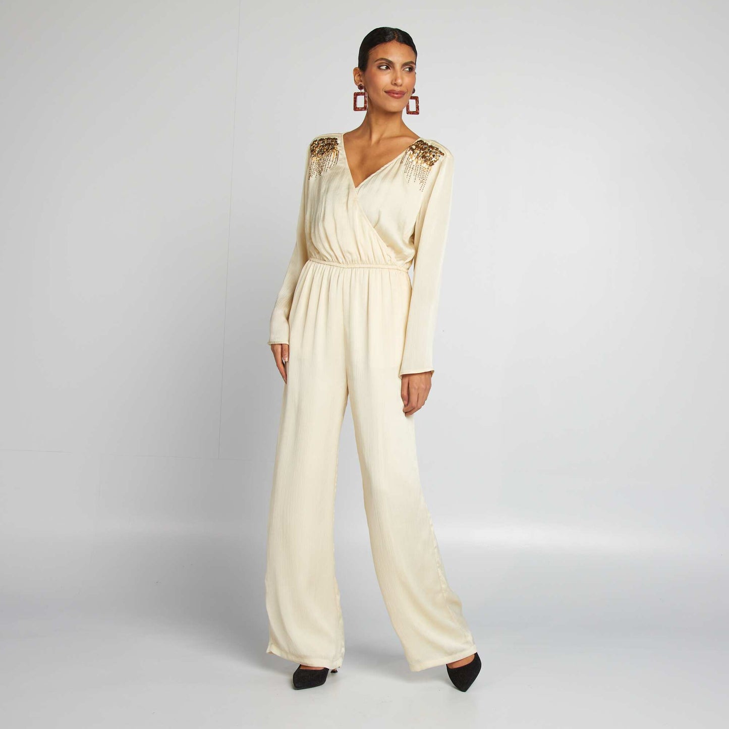 Flowing sequined jumpsuit BEIGE