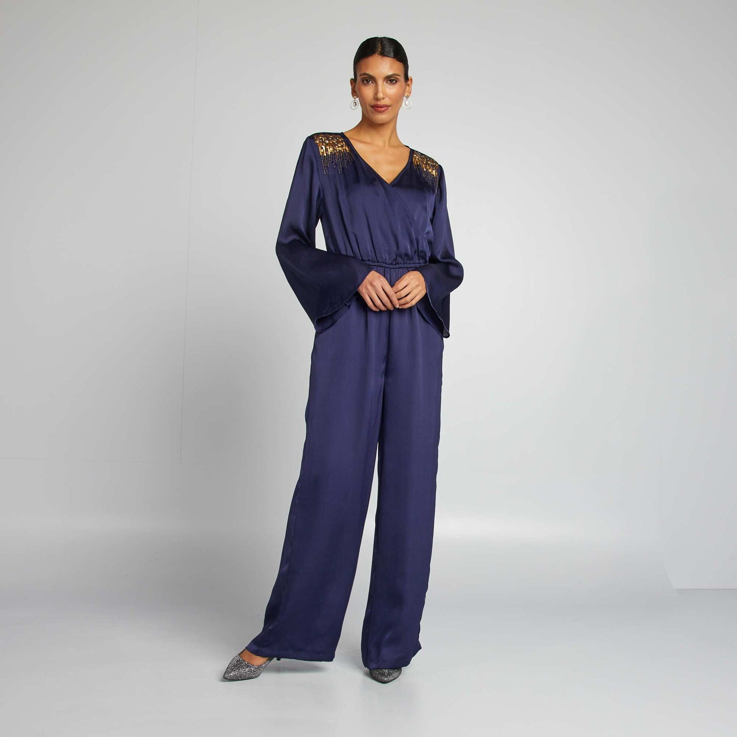 Flowing sequined jumpsuit BLUE