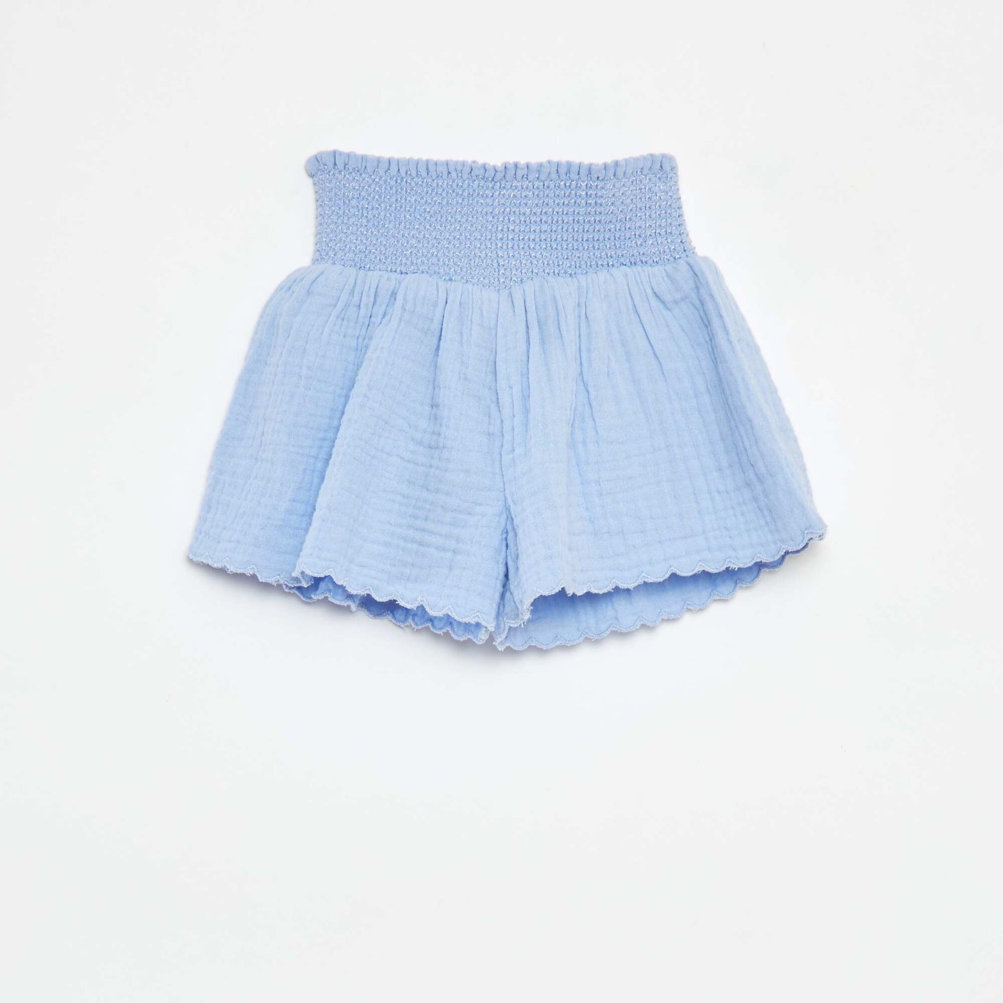 Embroidered cotton gauze shorts BLUE