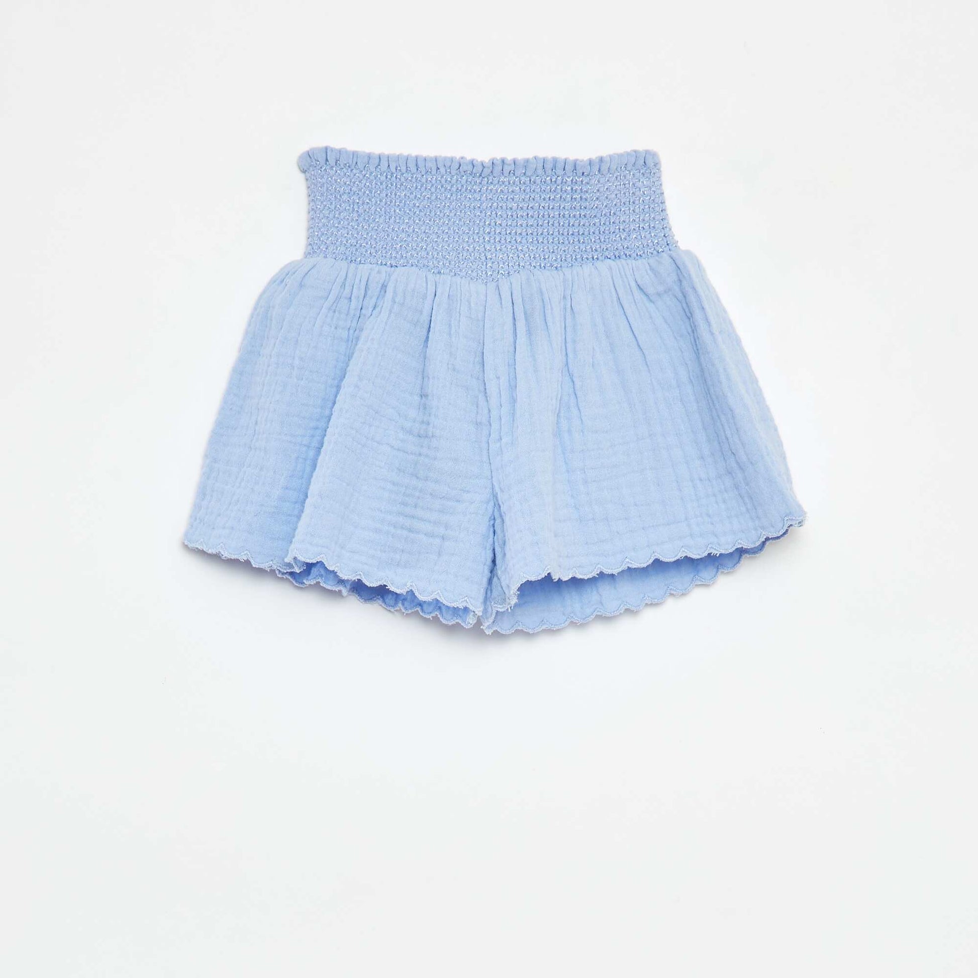 Embroidered cotton gauze shorts BLUE