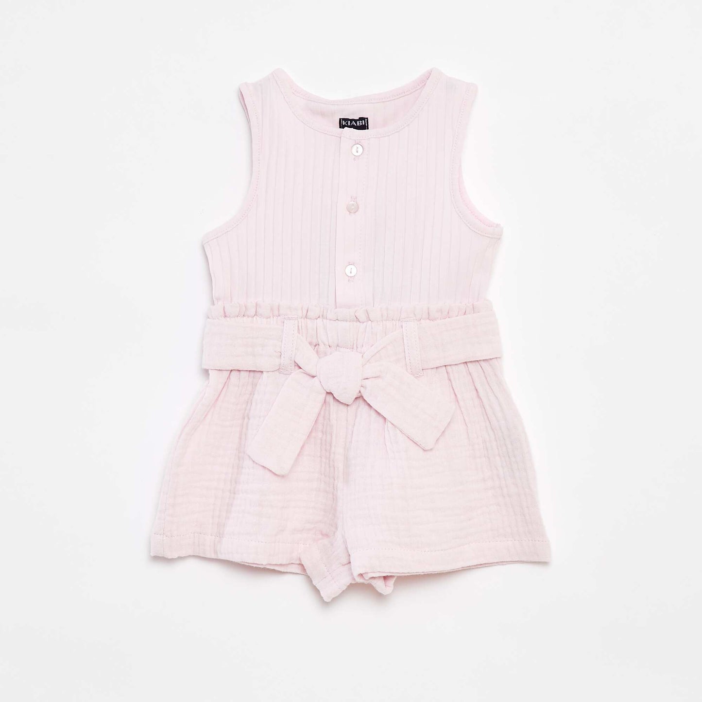 Sleeveless playsuit with tie belt PINK