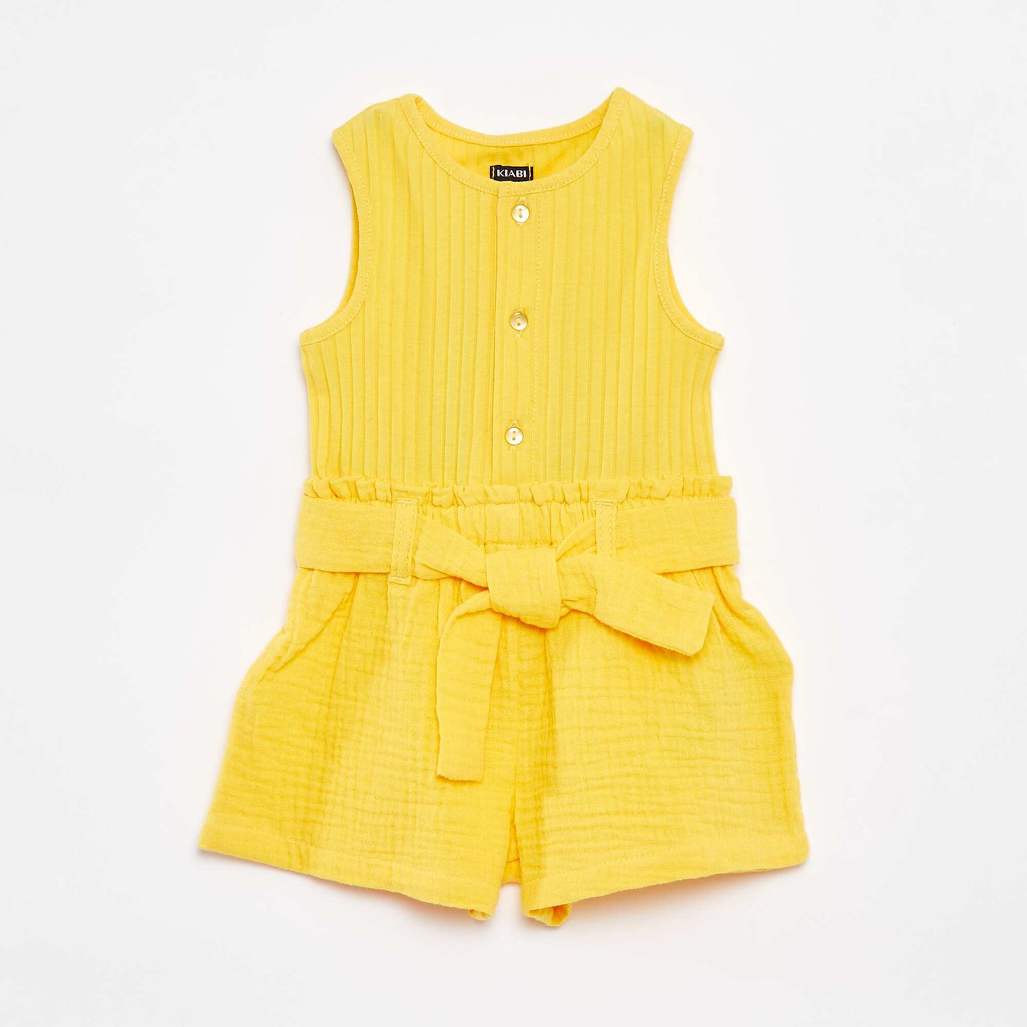 Sleeveless playsuit with tie belt YELLOW