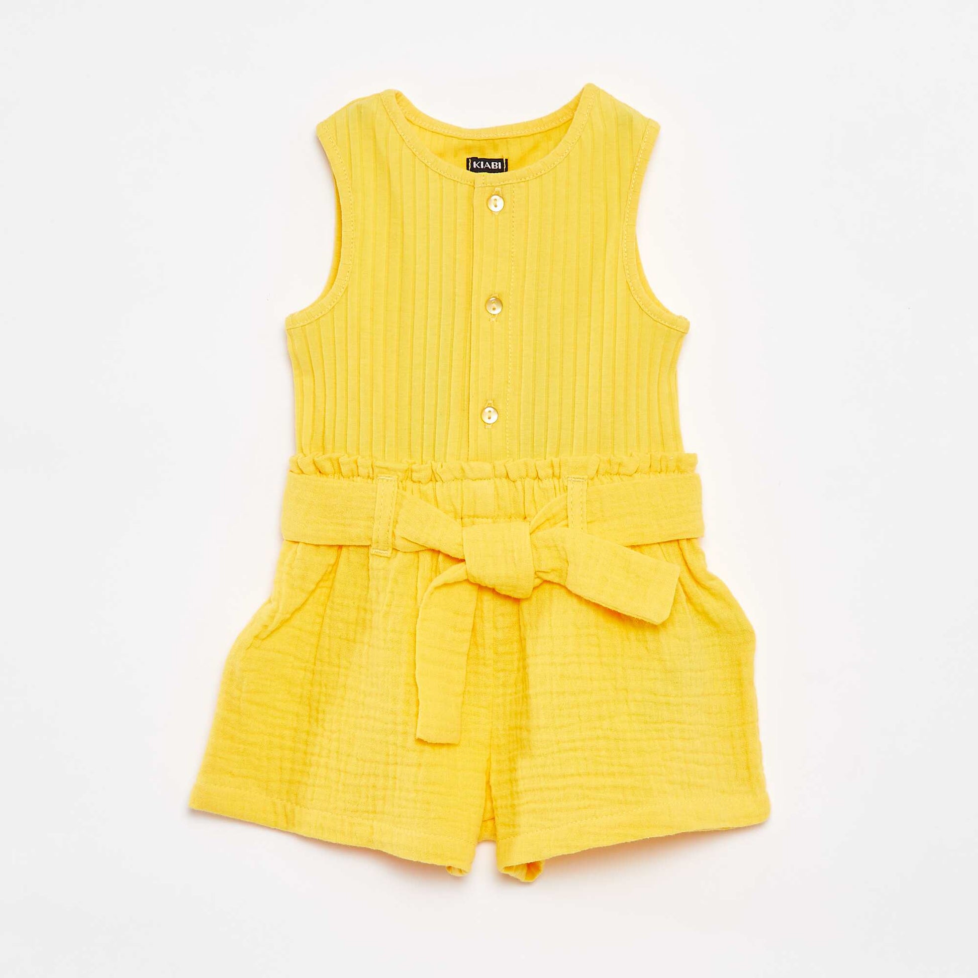 Sleeveless playsuit with tie belt YELLOW