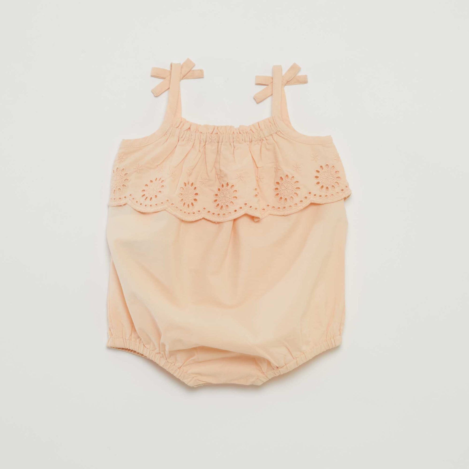 Short romper suit with broderie anglaise BEIGE
