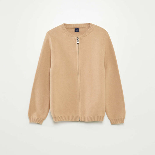 Knitted zip-up cardigan BEIGE