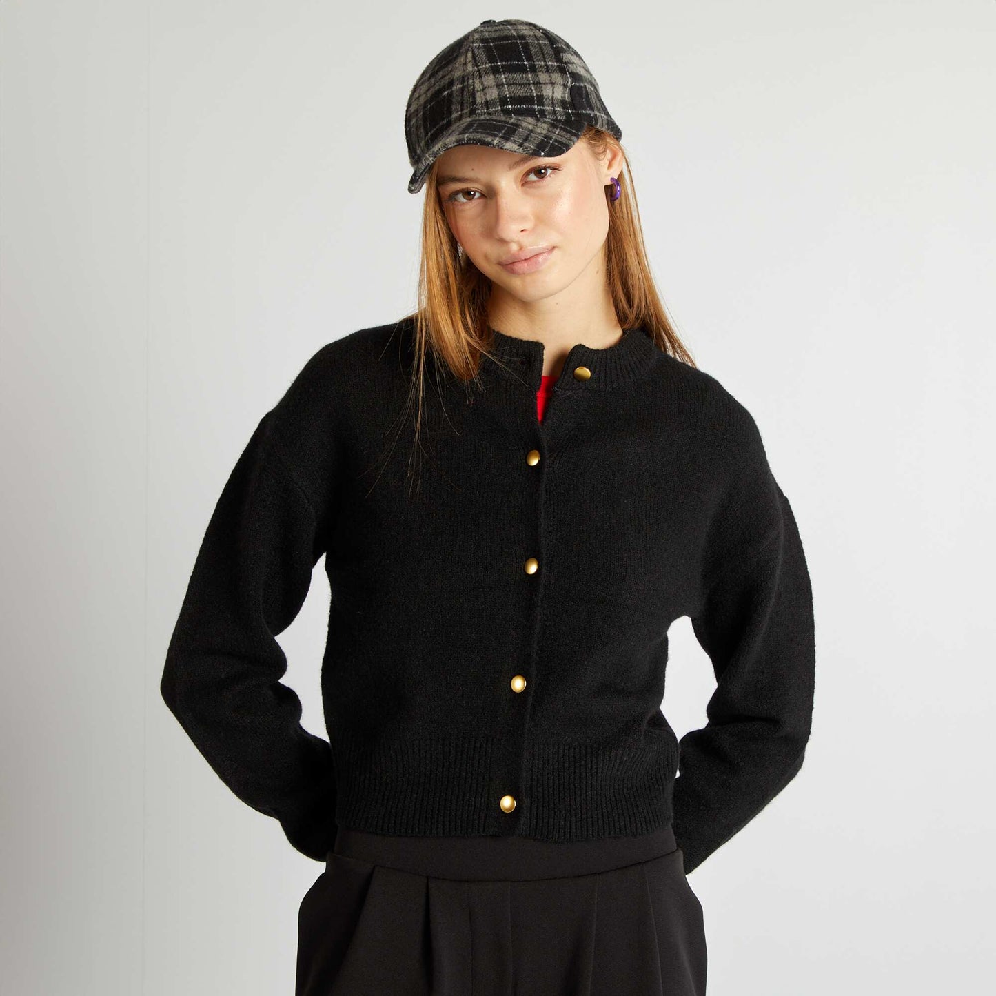 Round-neck cardigan black