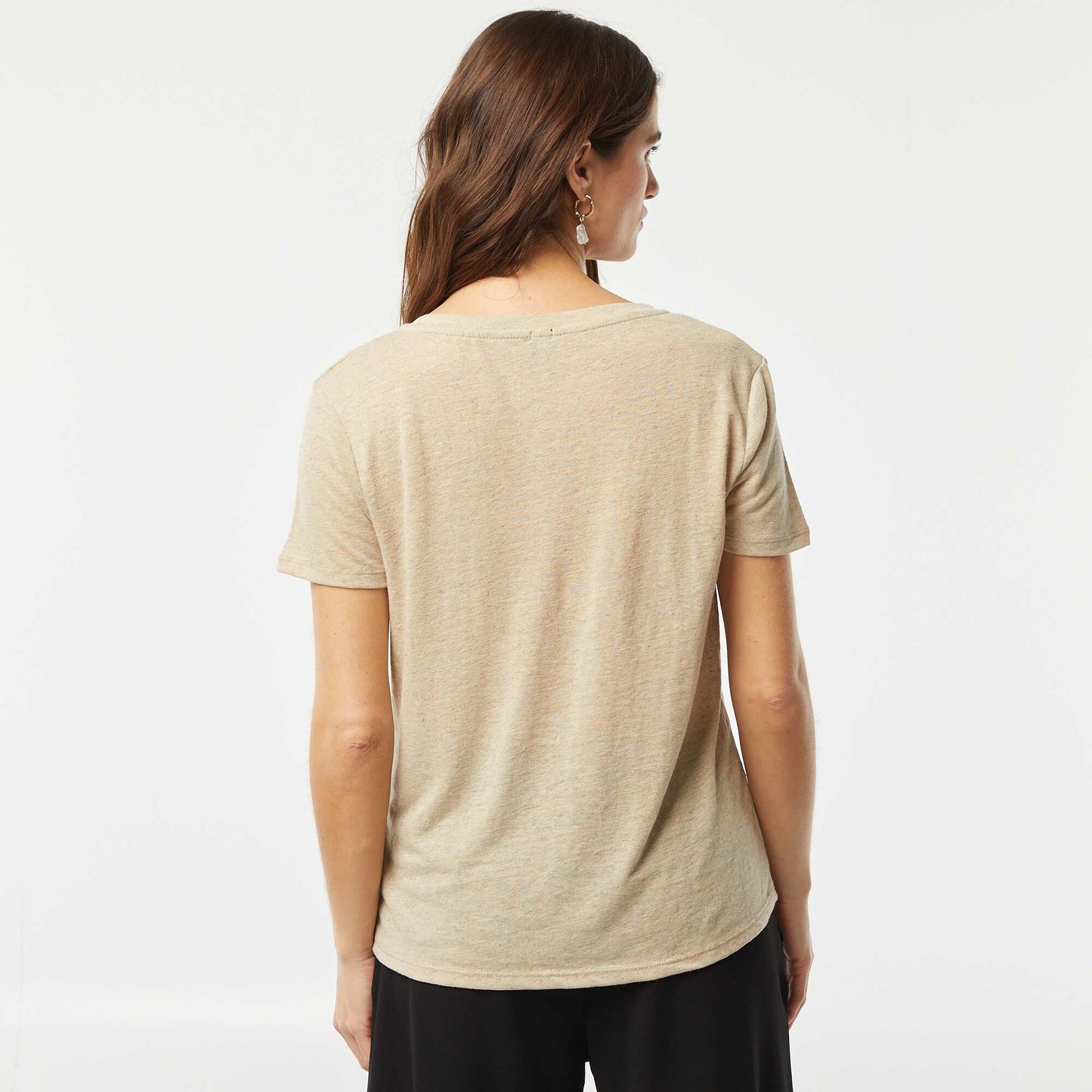 Basic linen-blend V-neck T-shirt WHITE